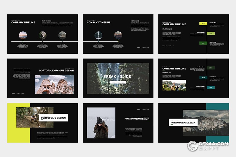 62页个人摄影作品展示介绍PPT模板 黑白两种底色 - 顶尖PPT