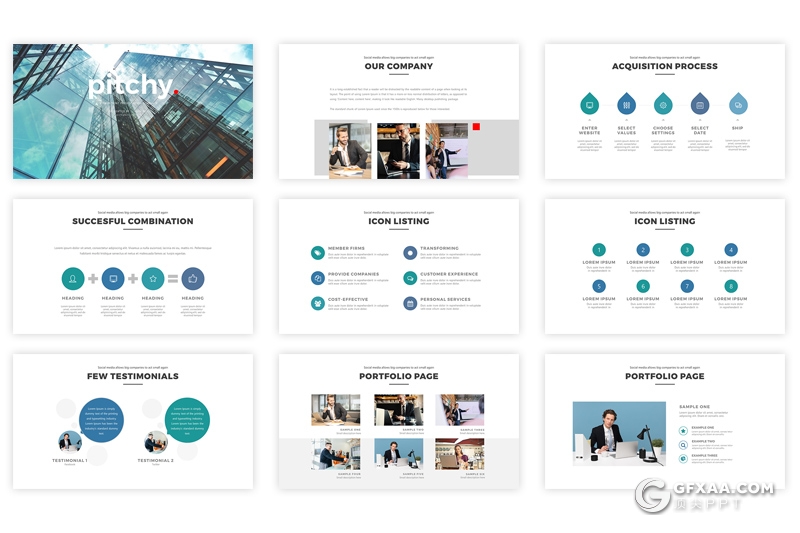 36页简约商务公司介绍多用途PPT模板 - 顶尖PPT