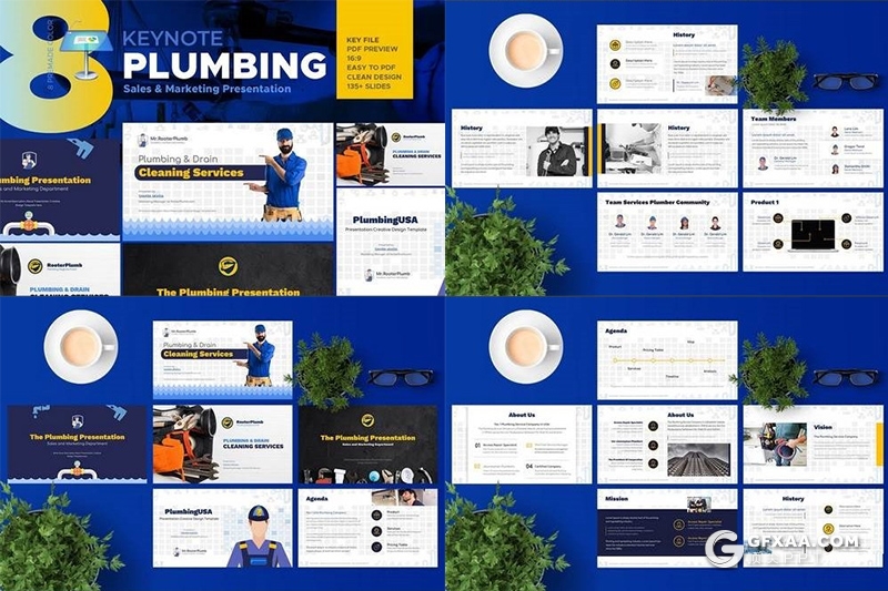 35页管道水管维修介绍五金服务行业keynote模板 8种配色方案 - 顶尖PPT