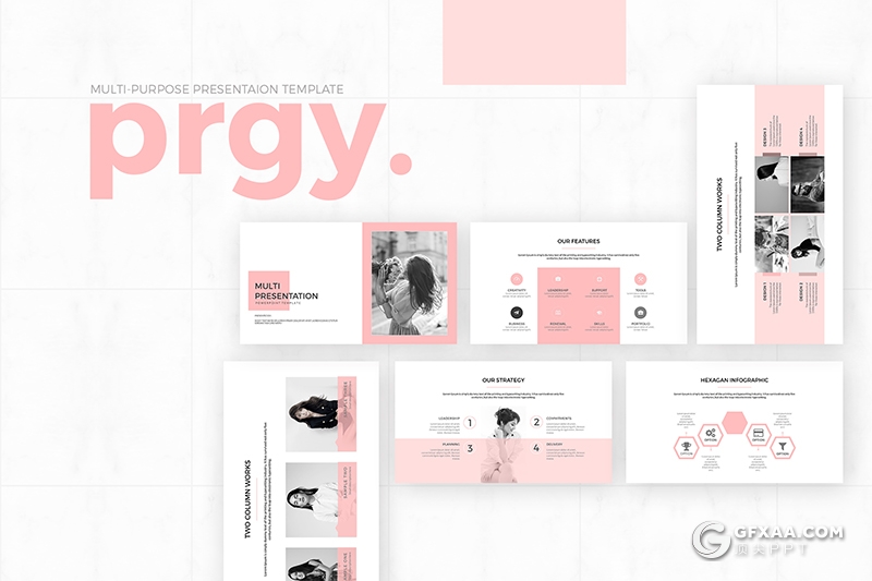 35页粉色简约时尚模特写真展示keynote模板 - 顶尖PPT