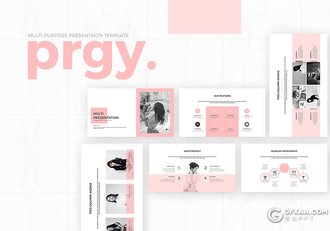 35页粉色简约时尚模特写真展示keynote模板 - 顶尖PPT