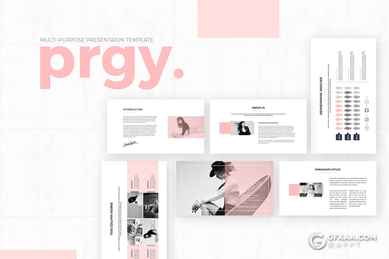 35页粉色简约时尚模特写真展示keynote模板 - 顶尖PPT