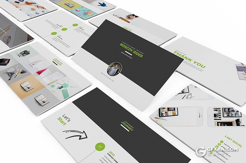 34页个人求职简历工作历程展示PPT模板 16:9 4:3两种尺寸规格 - 顶尖PPT