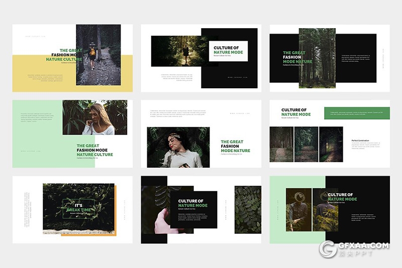 62页黑白两种底色时尚风模特摄影户外写真展示PPT模板 - 顶尖PPT
