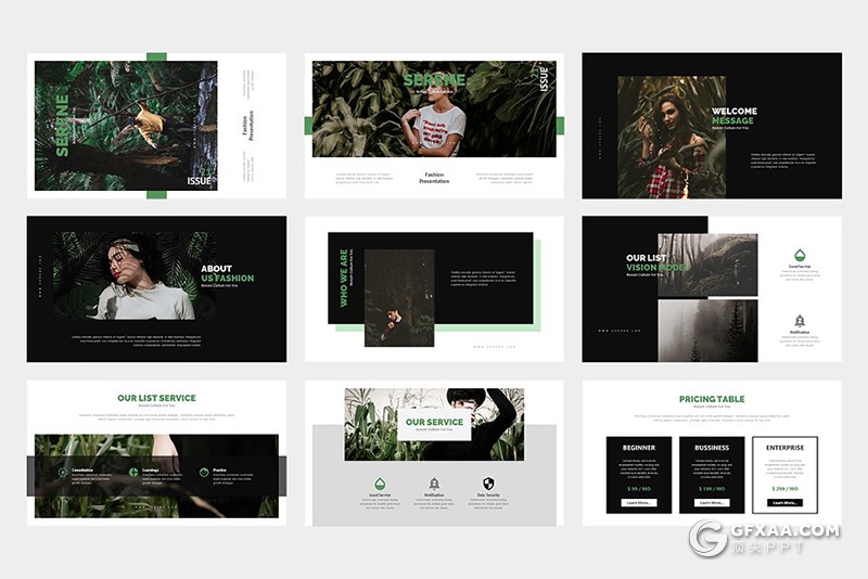 62页黑白两种底色时尚风模特摄影户外写真展示PPT模板 - 顶尖PPT