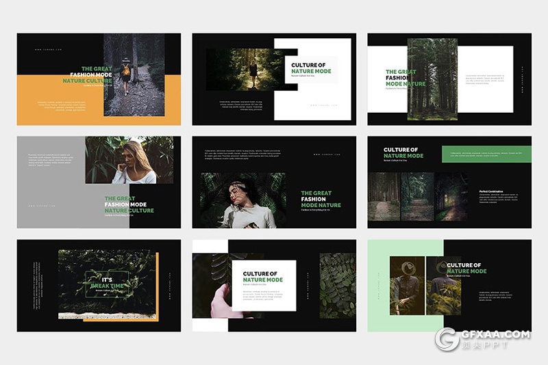 62页黑白两种底色时尚风模特摄影户外写真展示PPT模板 - 顶尖PPT