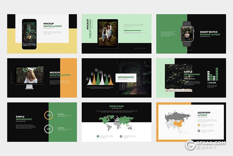 62页黑白两种底色时尚风模特摄影户外写真展示PPT模板 - 顶尖PPT