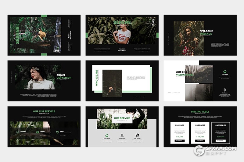 62页黑白两种底色时尚风模特摄影户外写真展示PPT模板 - 顶尖PPT