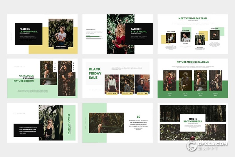 62页黑白两种底色时尚风模特摄影户外写真展示PPT模板 - 顶尖PPT