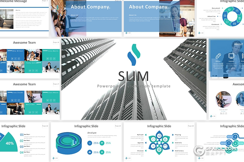 32页欧美商务风格企业公司介绍ppt模板 5种配色方案 - 顶尖PPT