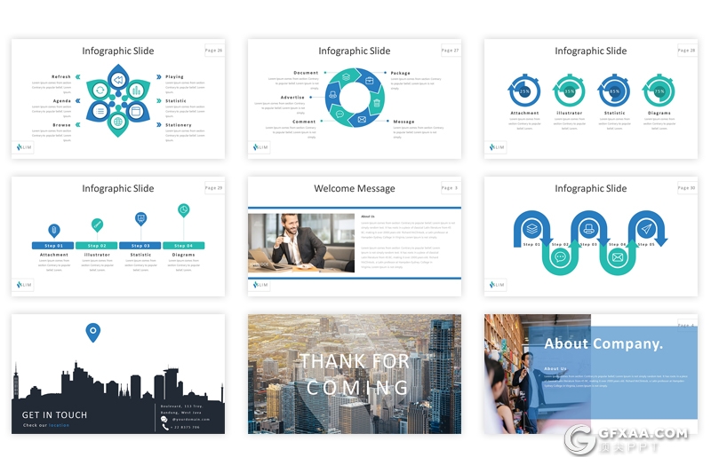 32页欧美商务风格企业公司介绍ppt模板 5种配色方案 - 顶尖PPT