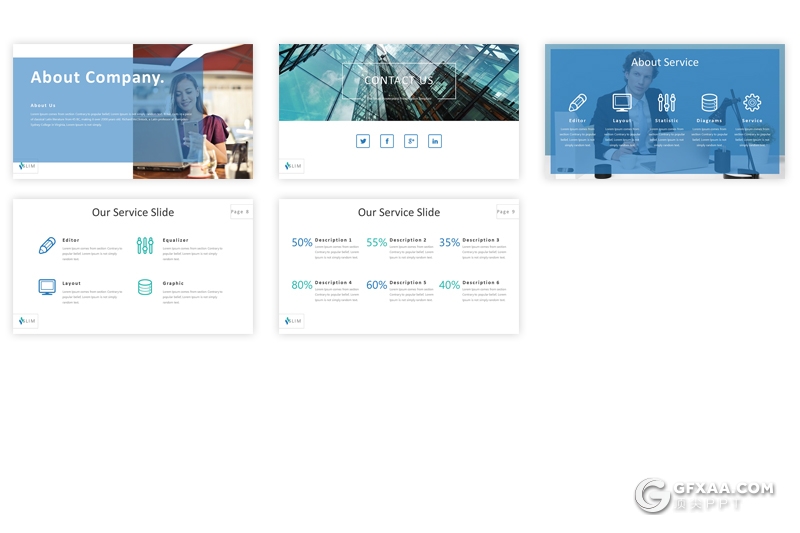 32页欧美商务风格企业公司介绍ppt模板 5种配色方案 - 顶尖PPT