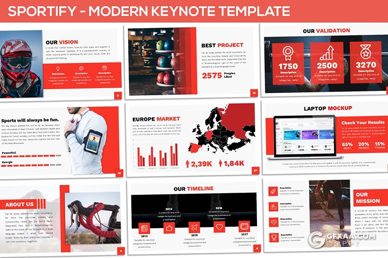 30页体育运动全民健身分析统计keynote模板 3种主题配色 - 顶尖PPT