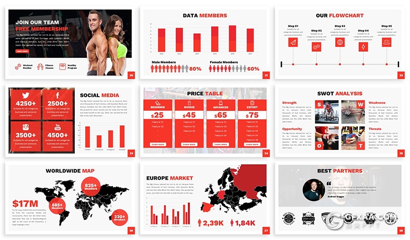 30页体育运动全民健身分析统计keynote模板 3种主题配色 - 顶尖PPT