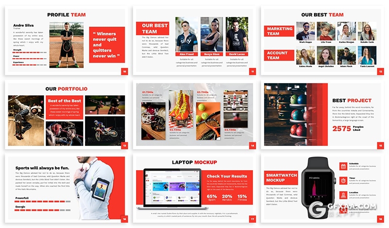 30页体育运动全民健身分析统计keynote模板 3种主题配色 - 顶尖PPT