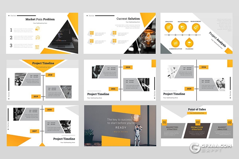 50页橙色创意多边形组合设计商务通用PPT模板 - 顶尖PPT