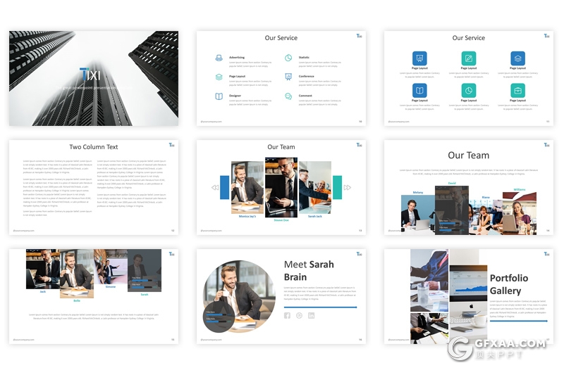 32页扁平化商务团队项目合作工作汇报ppt模板 - 顶尖PPT