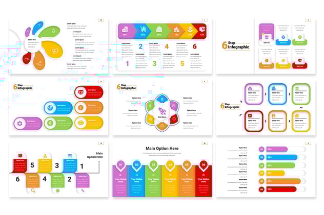 6个步骤流程信息图形模板展示PPT模板 - 顶尖PPT