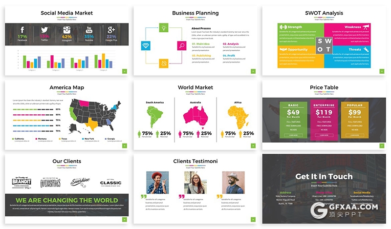 30页色彩商务风格公司团队介绍ppt模板 5种配色方案 - 顶尖PPT
