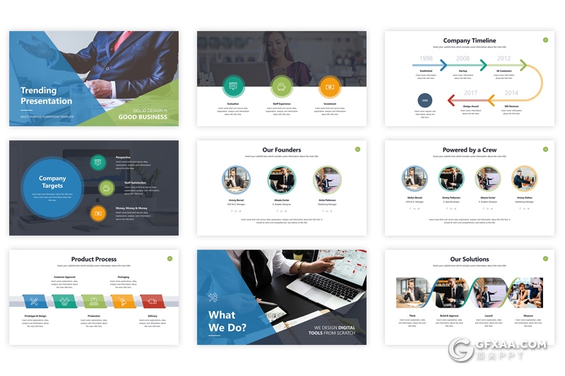 70页欧美商务风格企业介绍工作总结PPT模板6种主题配色 - 顶尖PPT