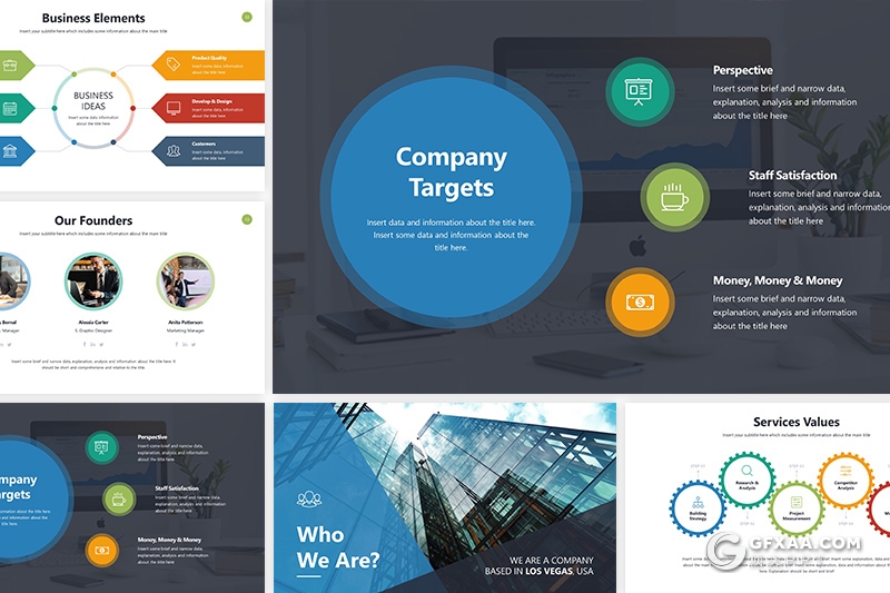 70页欧美商务风格企业介绍工作总结Google slides模板6种主题配色 - 顶尖PPT
