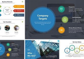 70页欧美商务风格企业介绍工作总结Google slides模板6种主题配色 - 顶尖PPT