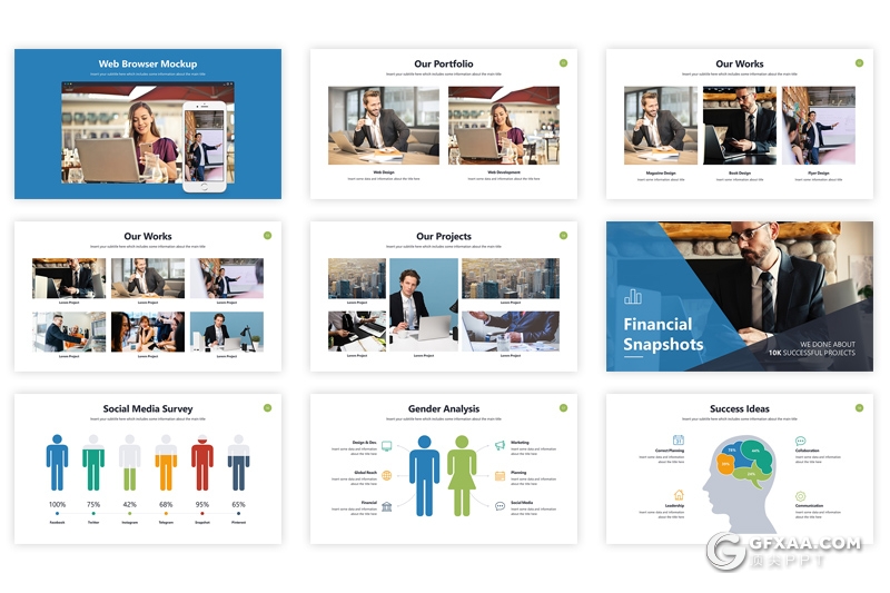 70页欧美商务风格企业介绍工作总结PPT模板6种主题配色 - 顶尖PPT