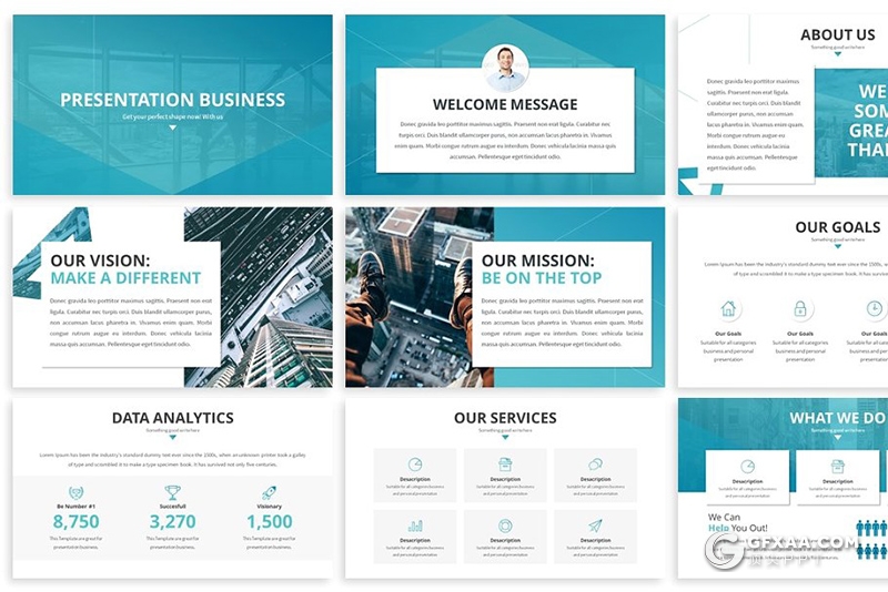 30页3种配色国外商务风格业务项目介绍PPT模板 - 顶尖PPT