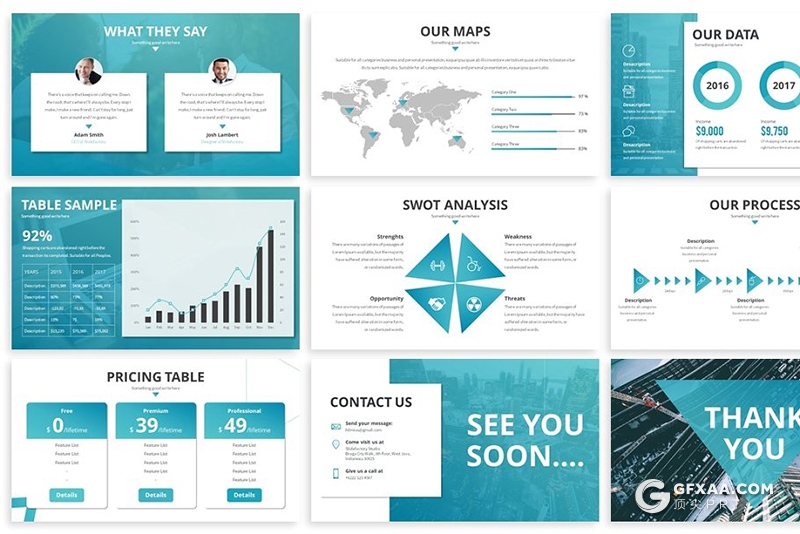 30页3种配色国外商务风格业务项目介绍PPT模板 - 顶尖PPT