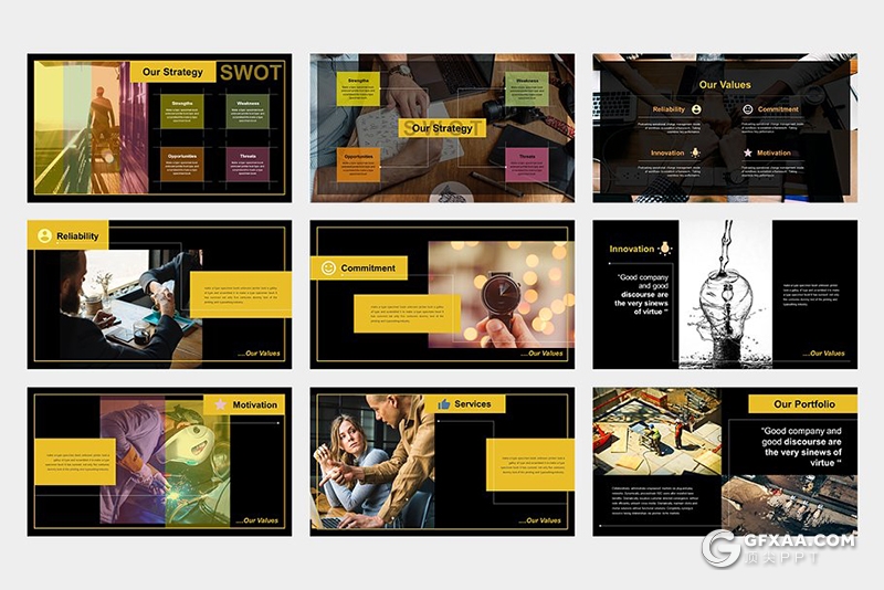 62页黑色系企业团队介绍项目展示keynote模板 - 顶尖PPT