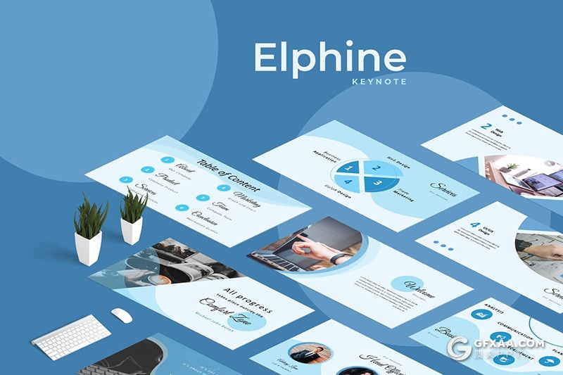 30页蓝色创意圆形弧形组合商务多用途keynote模板 - 顶尖PPT