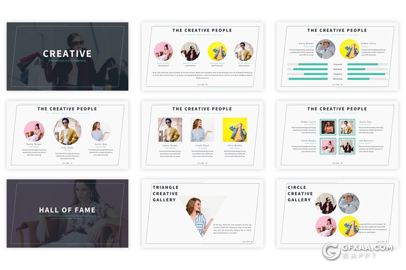 33页简约线框风格时尚模特人物介绍ppt模板 5种配色 - 顶尖PPT