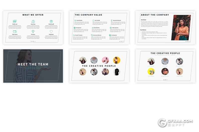 33页简约线框风格时尚模特人物介绍ppt模板 5种配色 - 顶尖PPT