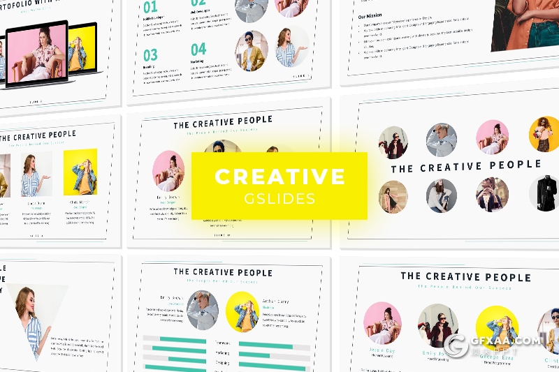 33页简约线框风格时尚模特人物介绍Google slides模板 5种配色 - 顶尖PPT