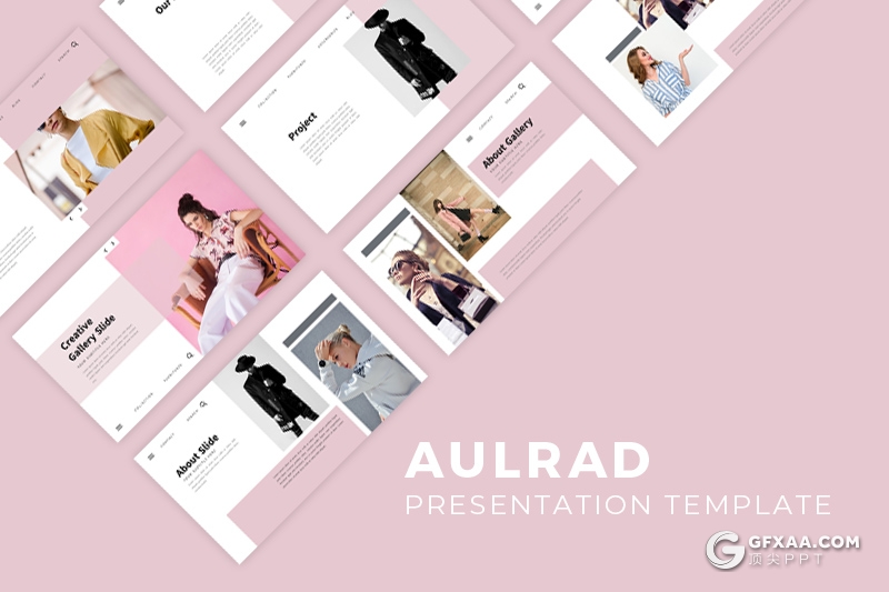 50页国外简约文艺风格模特写真展示PPT模板 - 顶尖PPT