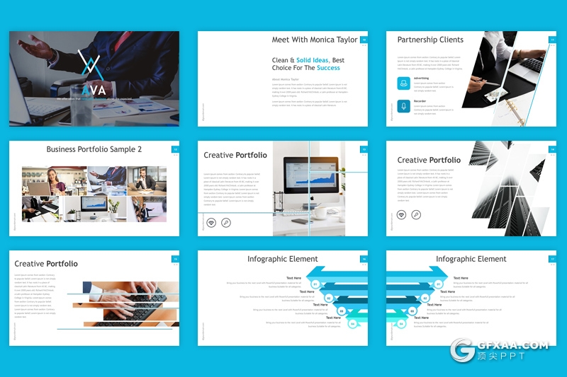 32页国外商务工作汇报总结PPT模板 5种配色方案 - 顶尖PPT