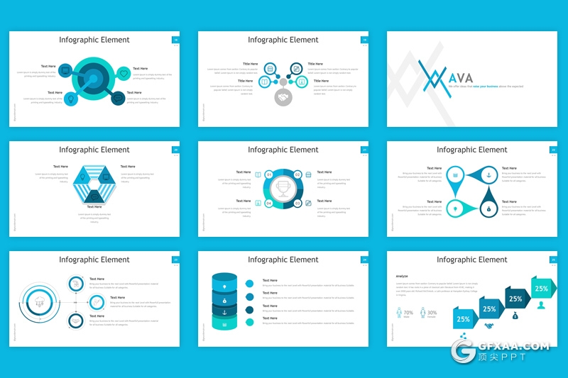 32页国外商务工作汇报总结PPT模板 5种配色方案 - 顶尖PPT