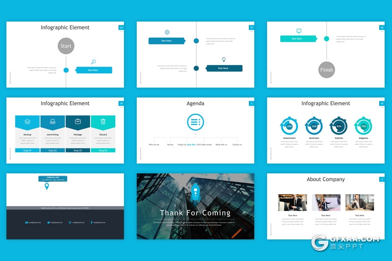 32页国外商务工作汇报总结PPT模板 5种配色方案 - 顶尖PPT