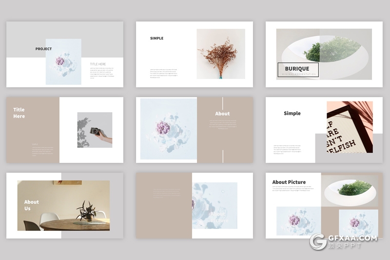 32页国外极简文艺小清新风格静态摄影图片展示PPT模板 - 顶尖PPT