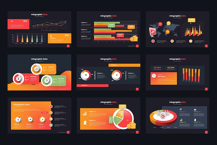 点线条形数据分析信息图PPT模板 - 顶尖PPT