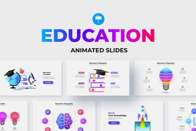 彩色教育主题信息图形keynote模板 - 顶尖PPT