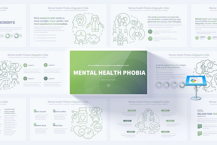 创意线条心理健康恐惧症主题信息图形eynote模板 - 顶尖PPT