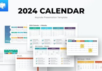 创意彩色多种样式2024新年日历keynote模板 - 顶尖PPT