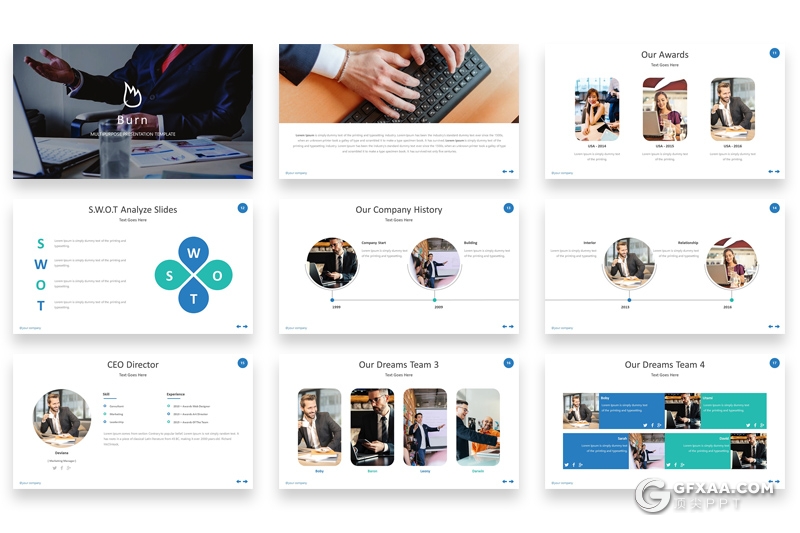 32页国外商务年终工作汇报Google slides模板 16:9 4:3两种尺寸5种主题配色 - 顶尖PPT