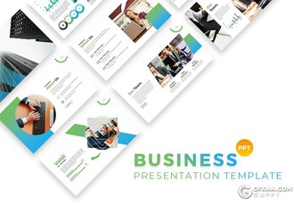 61页蓝绿渐变配色欧美商务多用途PPT模板 - 顶尖PPT