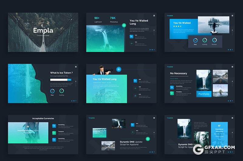 144页黑底蓝绿渐变高端商务PPT模板商务逻辑图形设计PPT模板 - 顶尖PPT