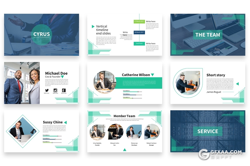 50页绿色商务风格企业团队介绍PPT模板 - 顶尖PPT