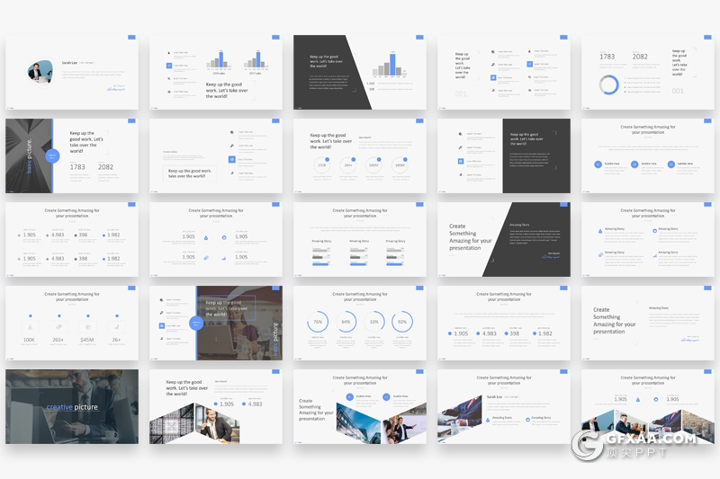 146页扁平化国外商务通用ppt模板商务图形工作汇报ppt模板 - 顶尖PPT
