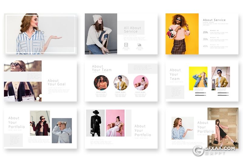 35页简约文艺时尚模特写真图片展示PPT模板 - 顶尖PPT
