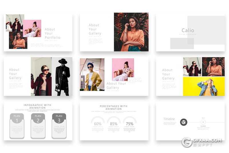 35页简约文艺时尚模特写真图片展示PPT模板 - 顶尖PPT